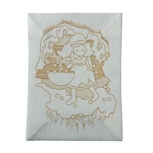 VTG Sunset Embroidered Canvas Crewel Art with Girl Design- canvas only